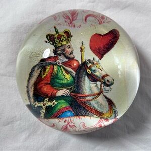 Glass‎ Paperweight Dome King of Hearts vintage John Derian Decoupage